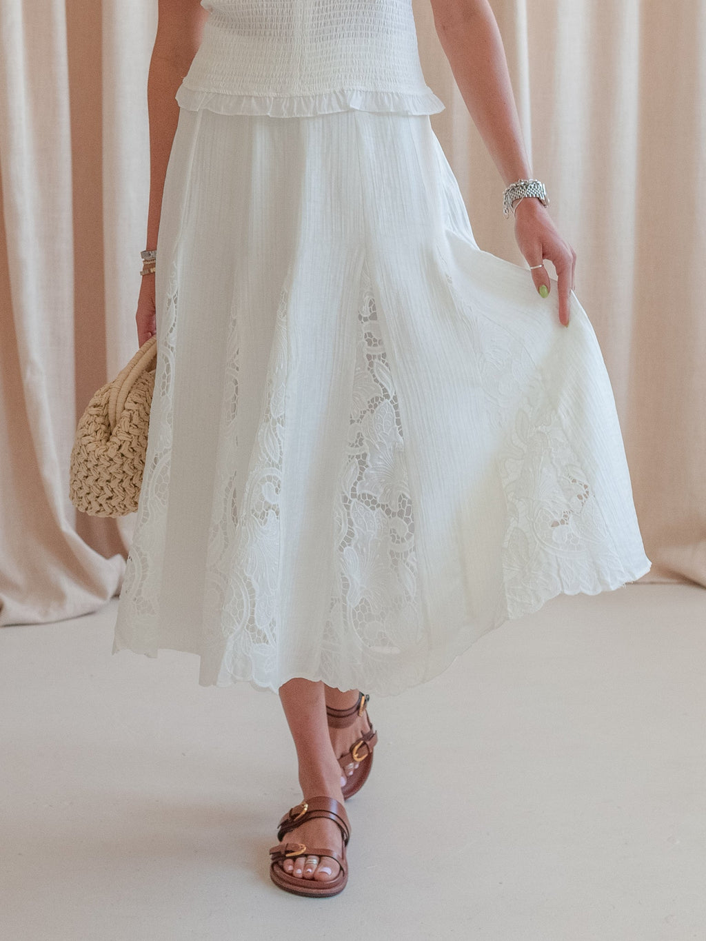 Lace Panel Midi Skirt