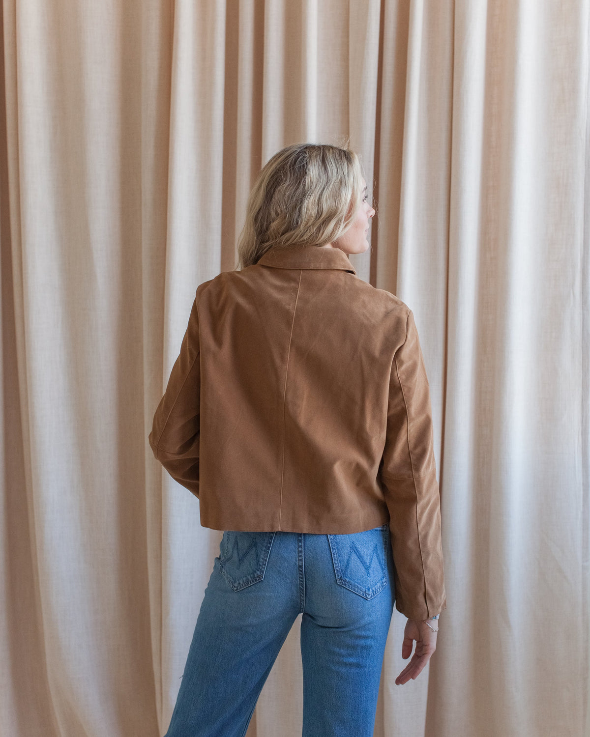 Cropped Faux Suede Jacket - Tan