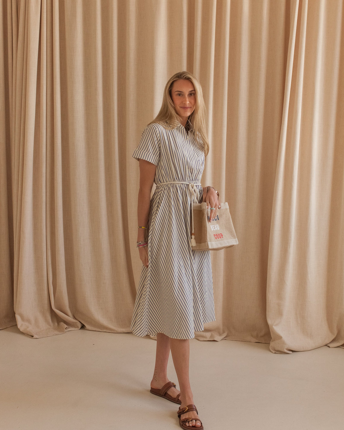 Striped Belted Midi Dress