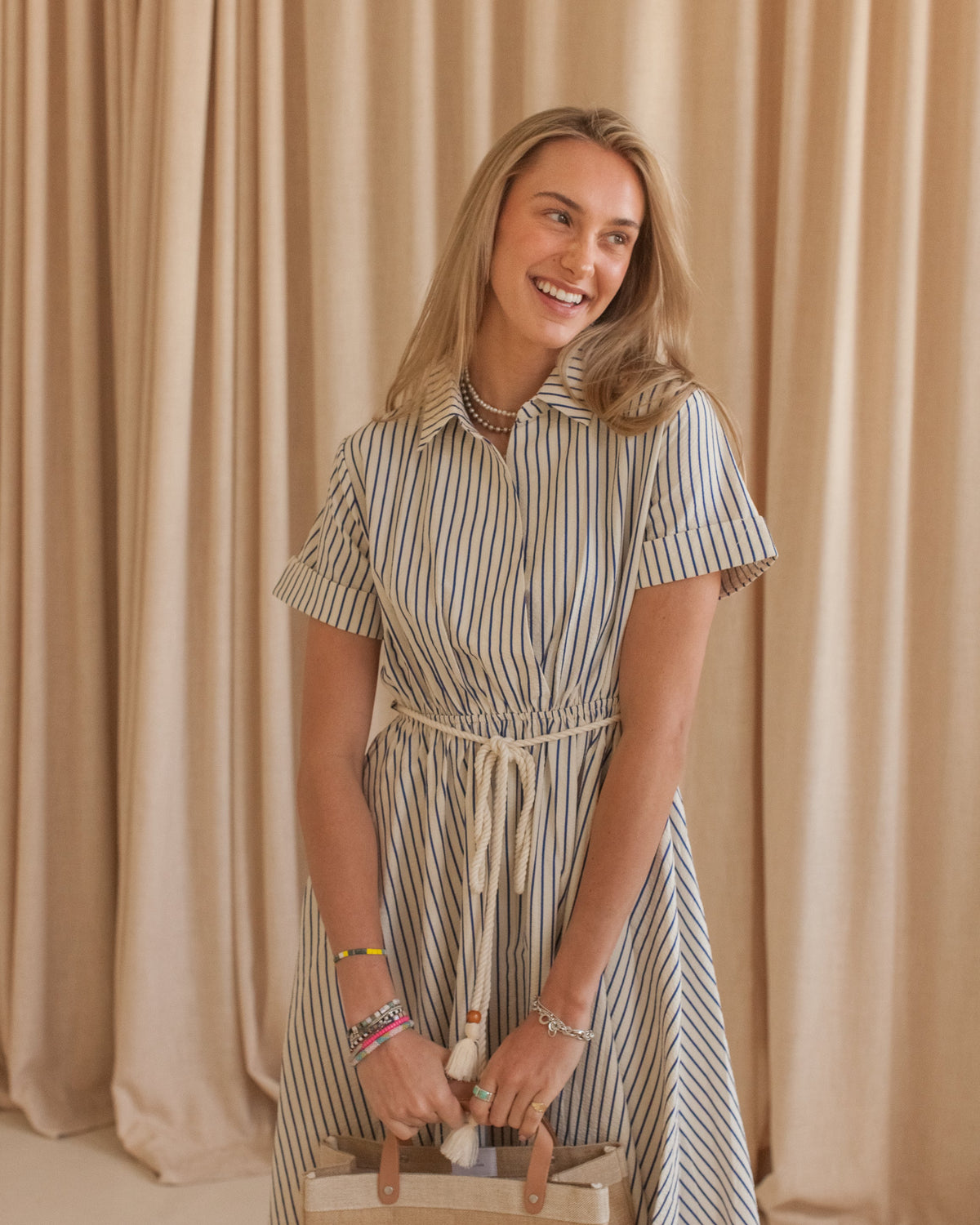 Striped Belted Midi Dress