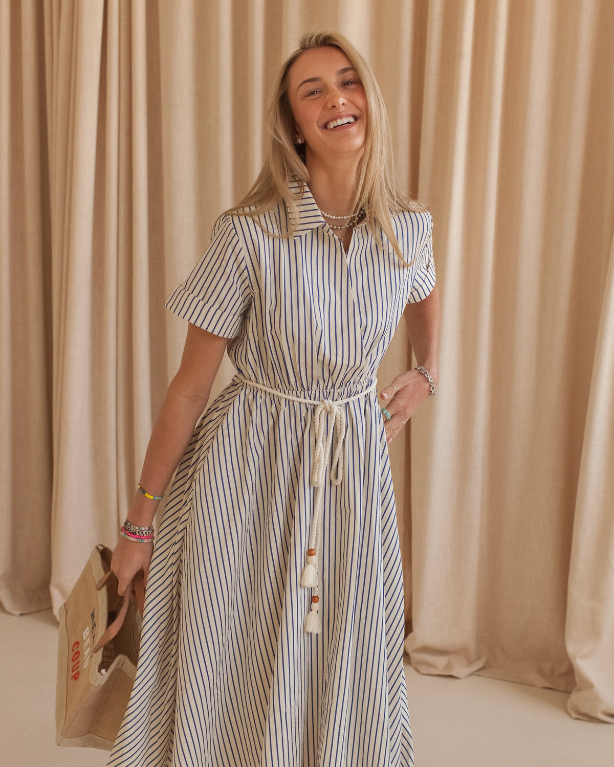 Striped Belted Midi Dress