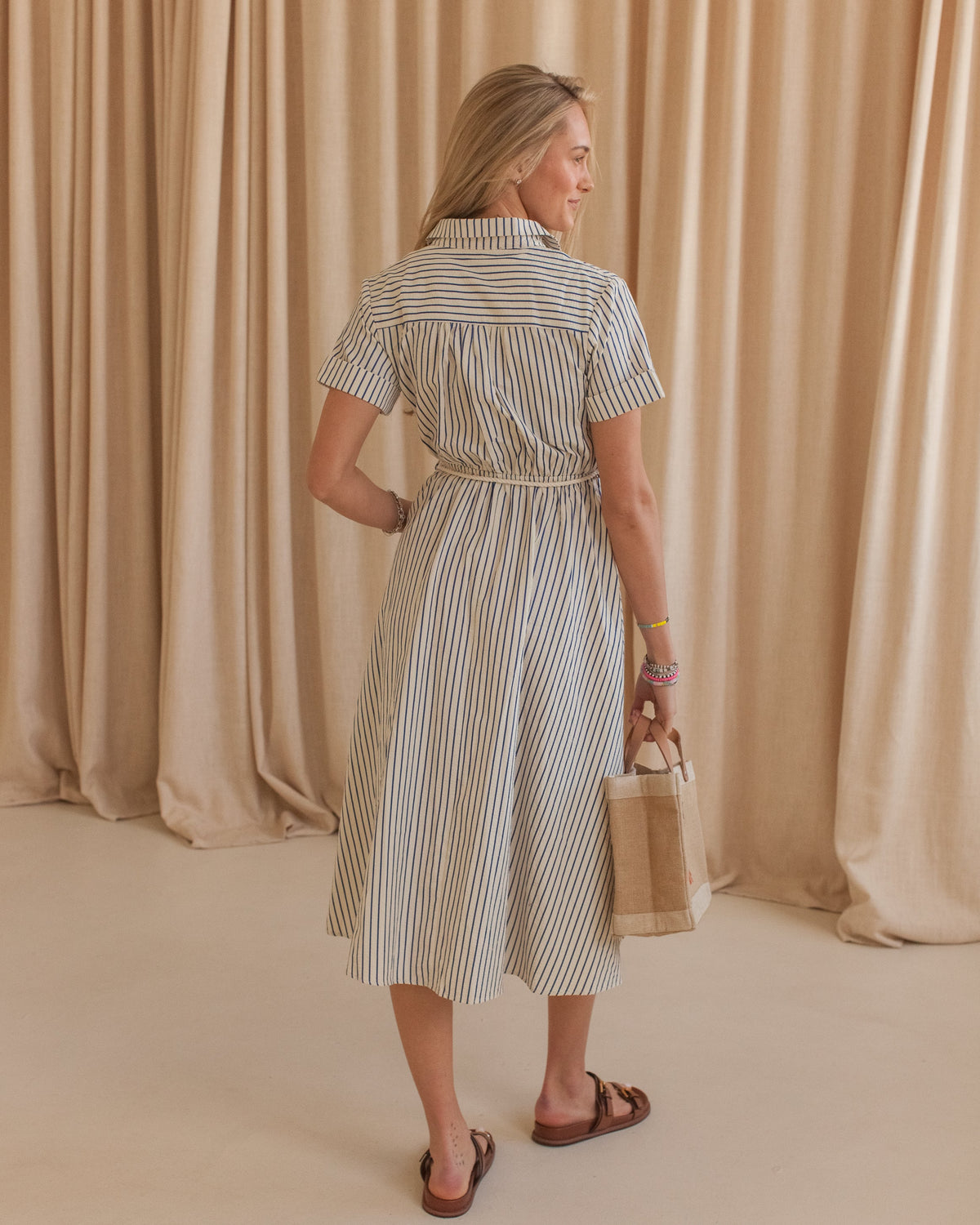 Striped Belted Midi Dress