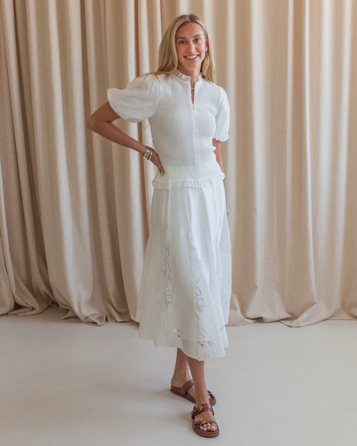 Lace Panel Midi Skirt