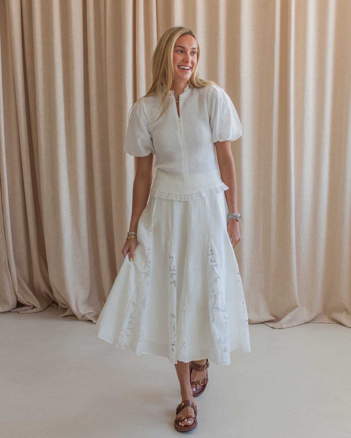 Lace Panel Midi Skirt