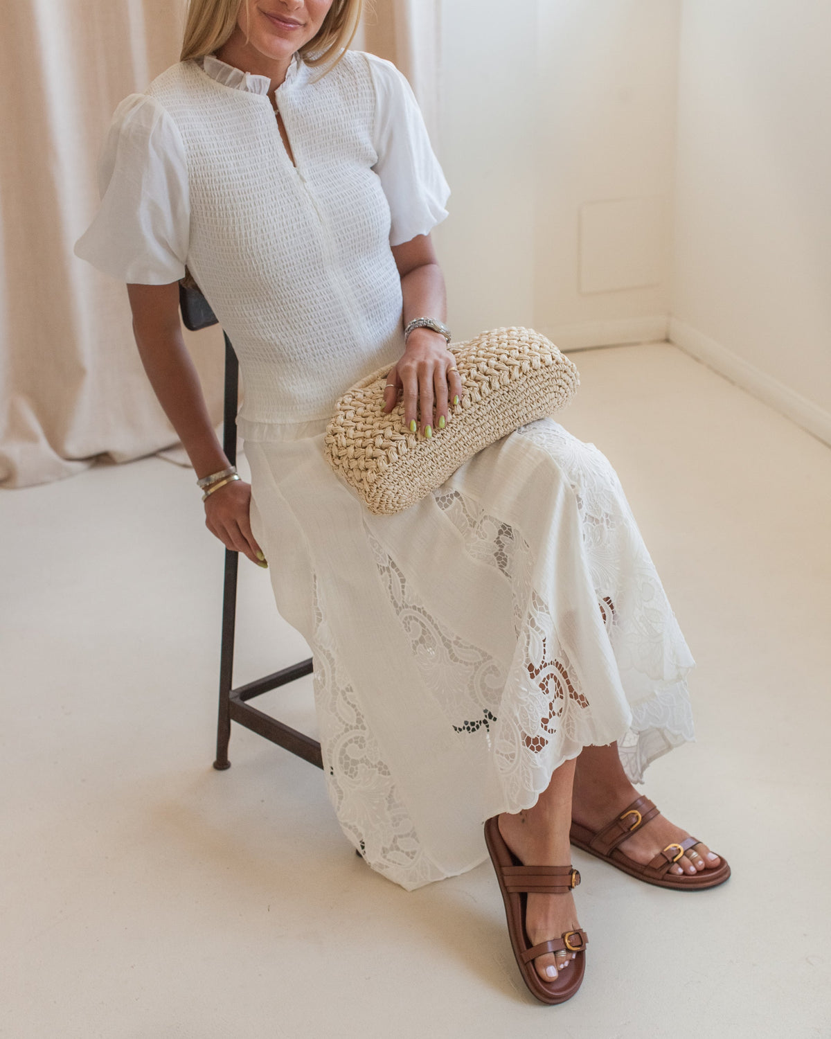 Lace Panel Midi Skirt