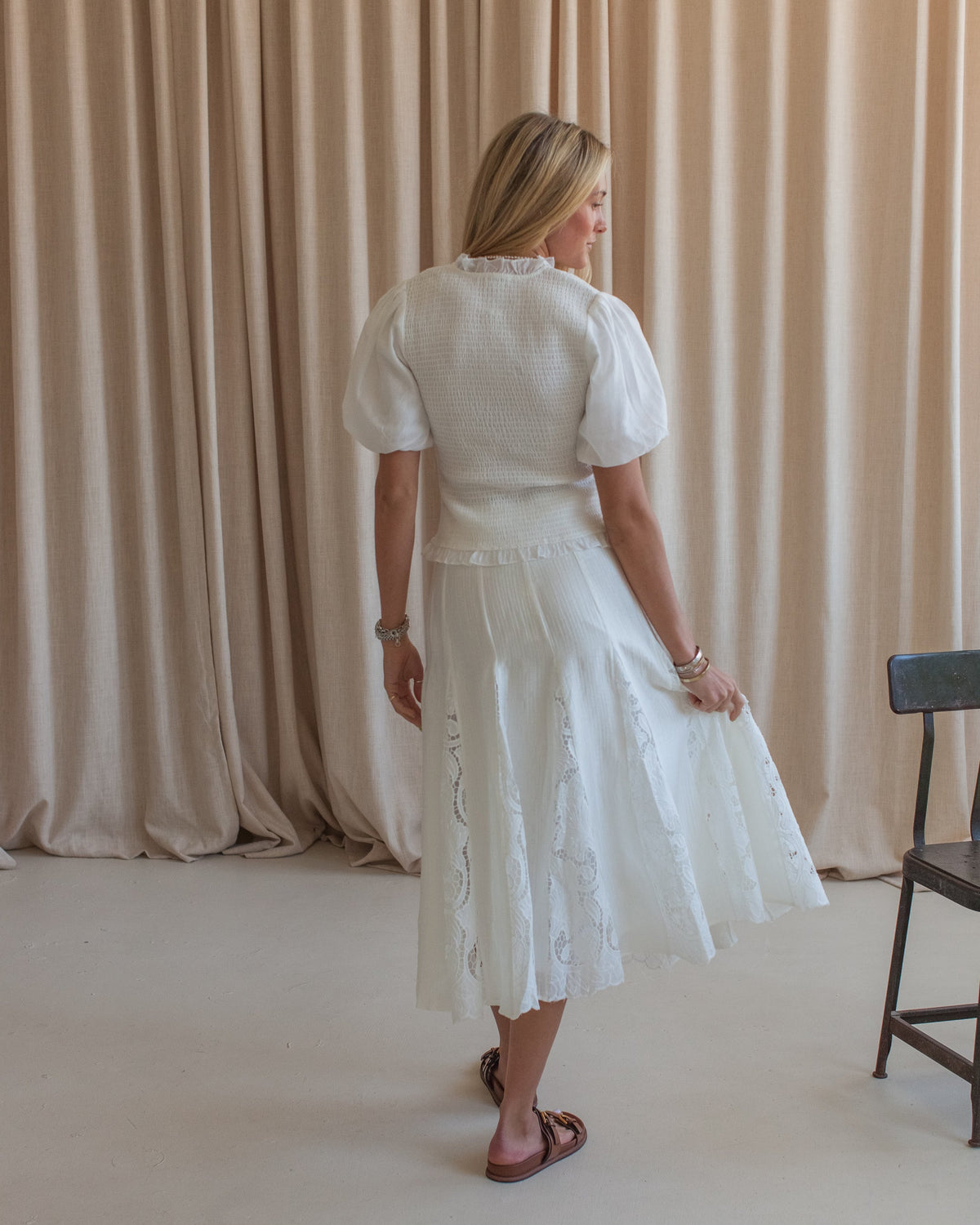 Lace Panel Midi Skirt