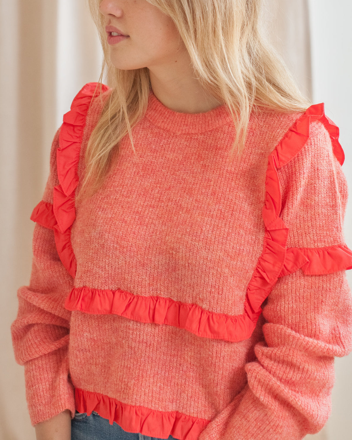 Ruffle Crew Neck Sweater