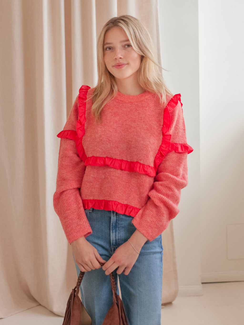 Ruffle Crew Neck Sweater