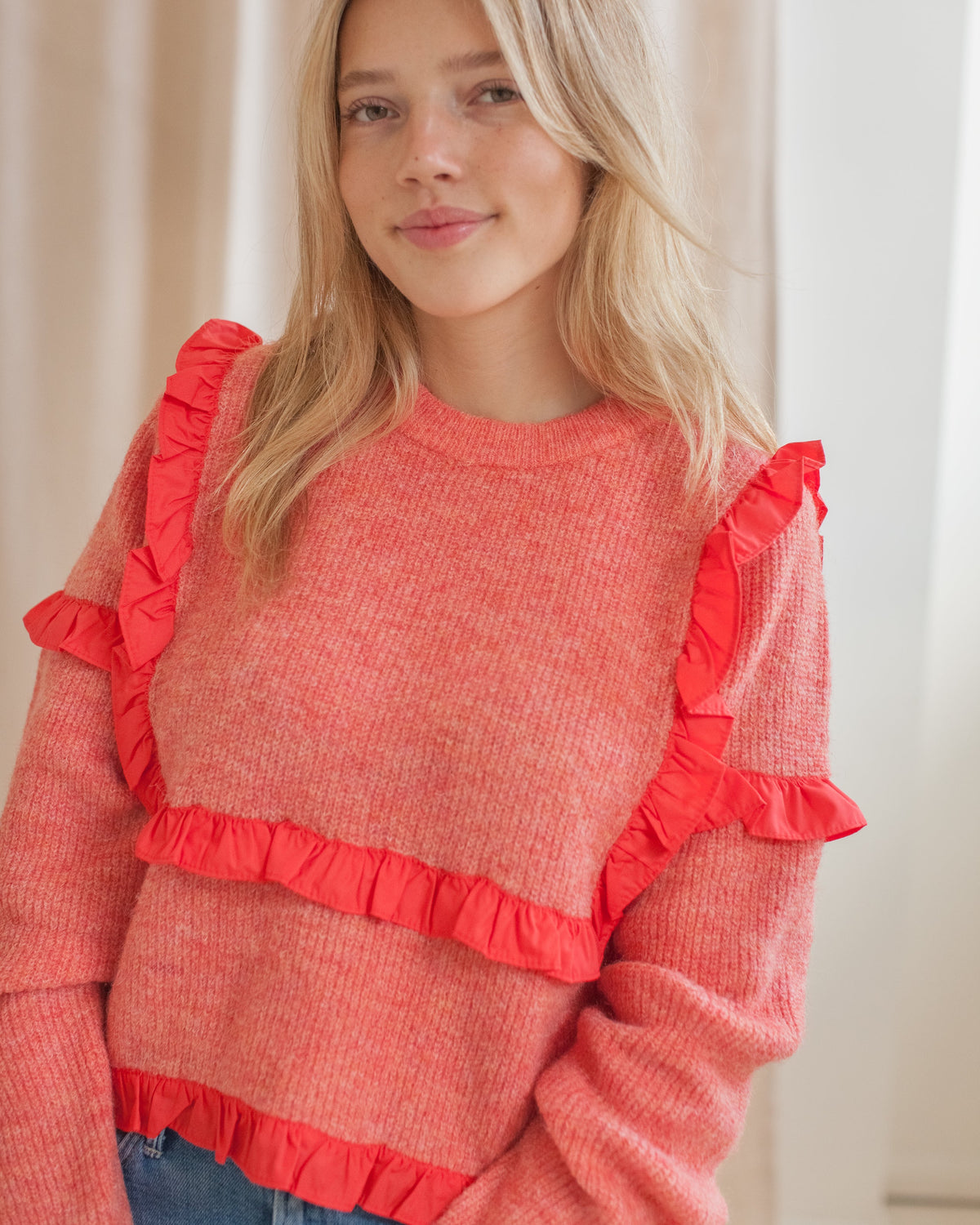 Ruffle Crew Neck Sweater