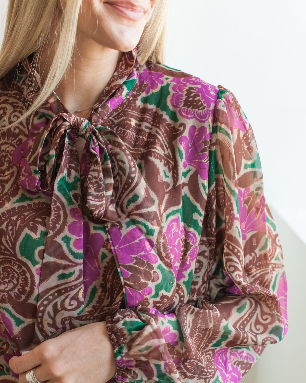 Paisley Balloon Sleeve Midi Dress