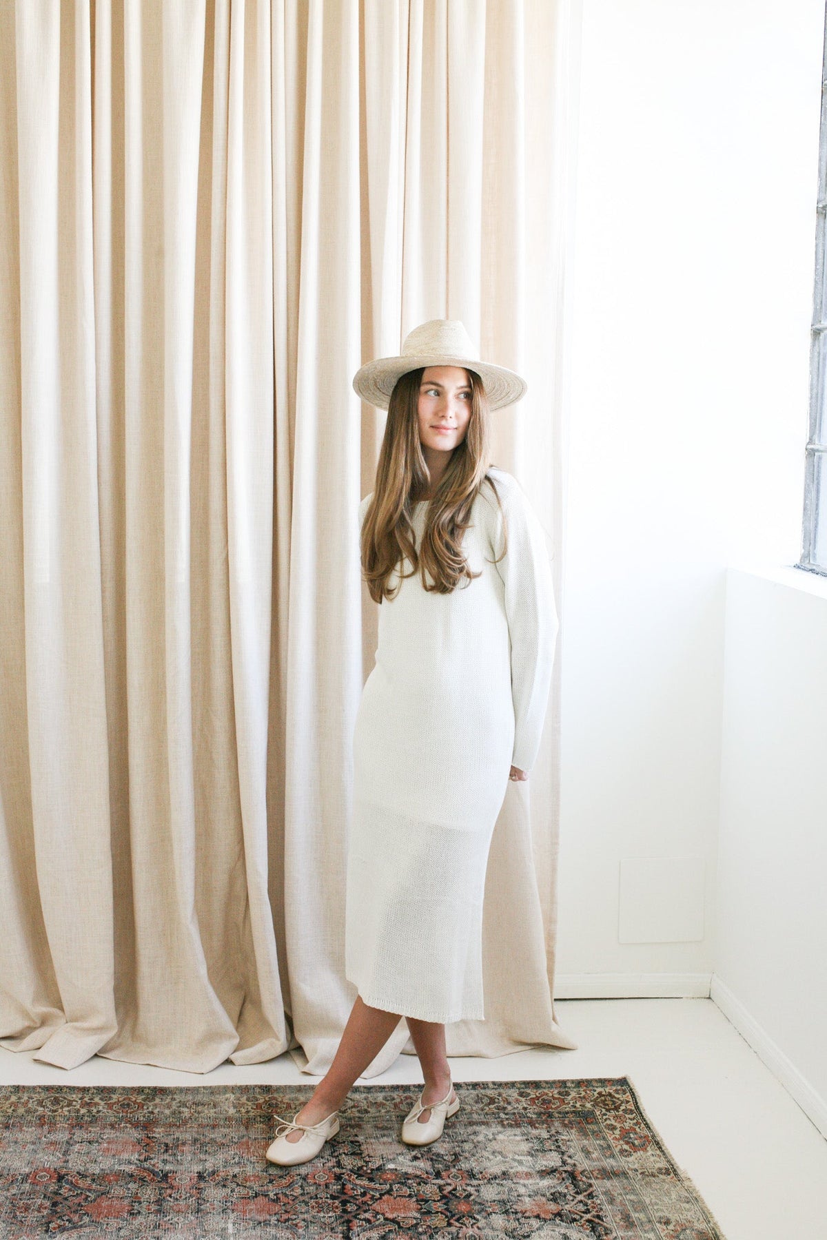 Open Knit Midi Dress with Slip