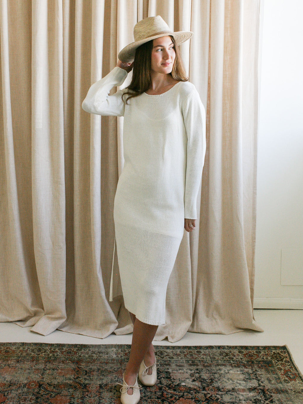 Open Knit Midi Dress with Slip