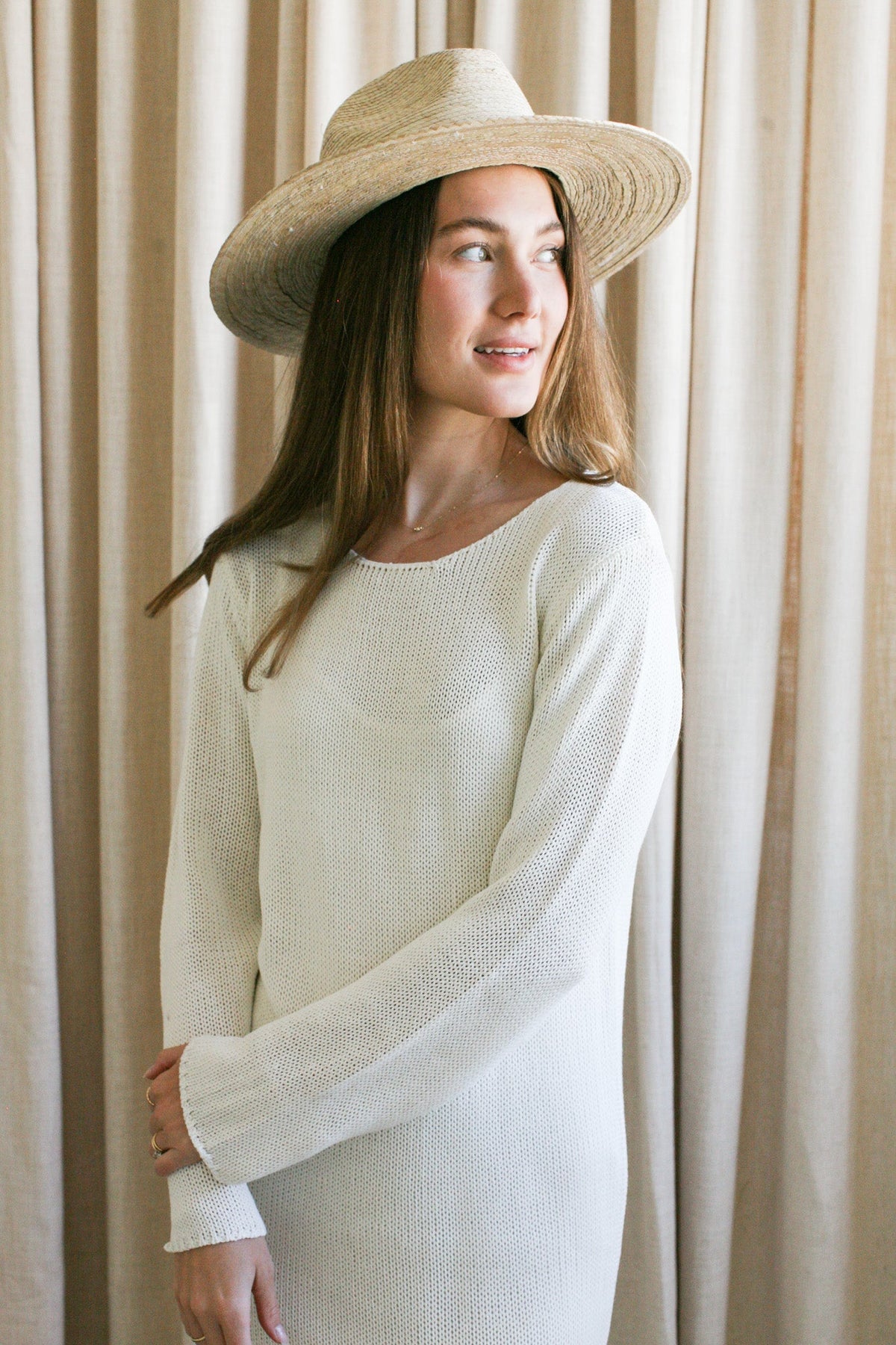Open Knit Midi Dress with Slip