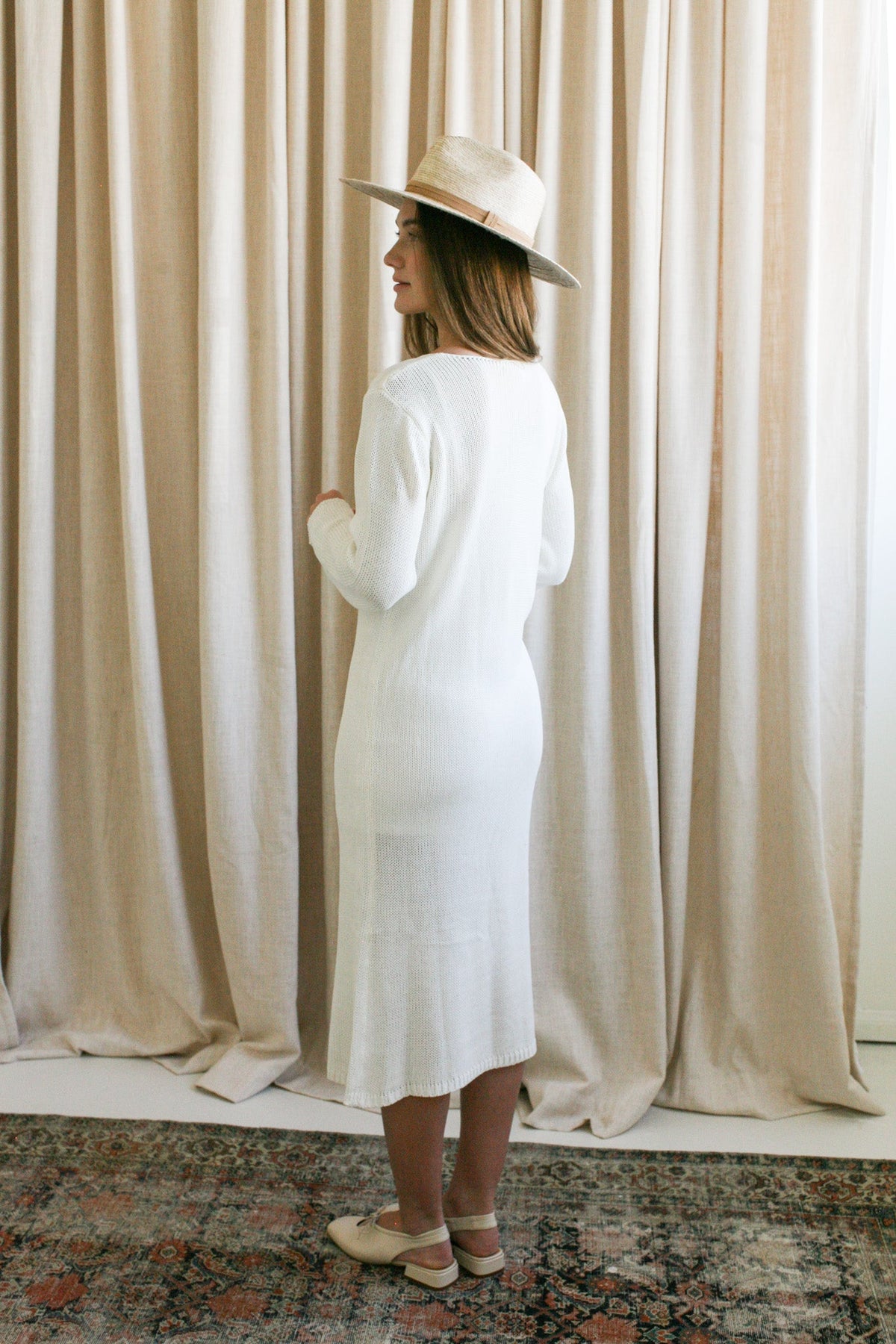 Open Knit Midi Dress with Slip
