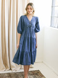 Denim V-Neck Midi Dress