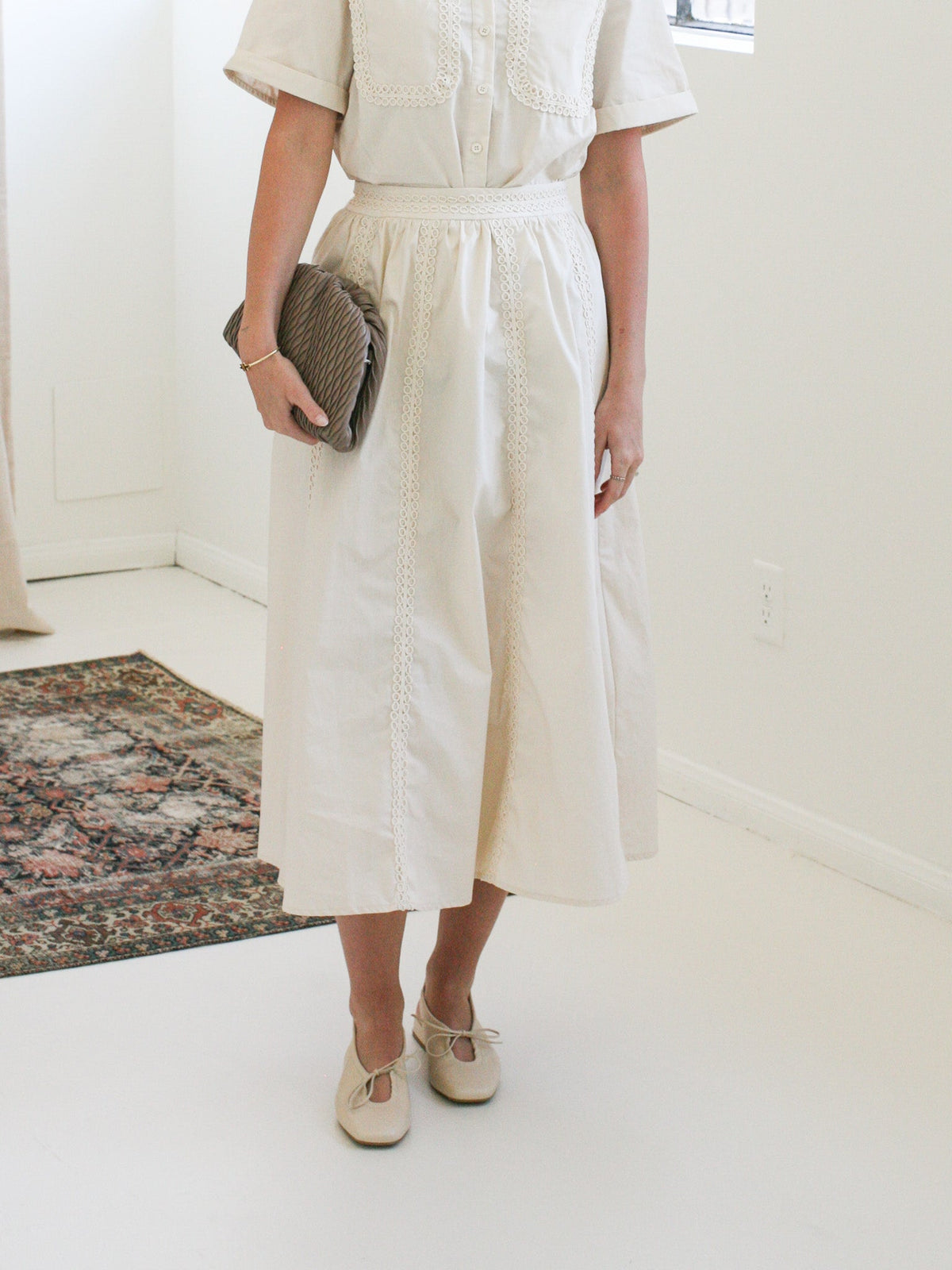 Lace Detail Cotton Midi Skirt