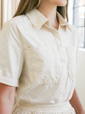 Lace Trim Short Sleeve Button Blouse