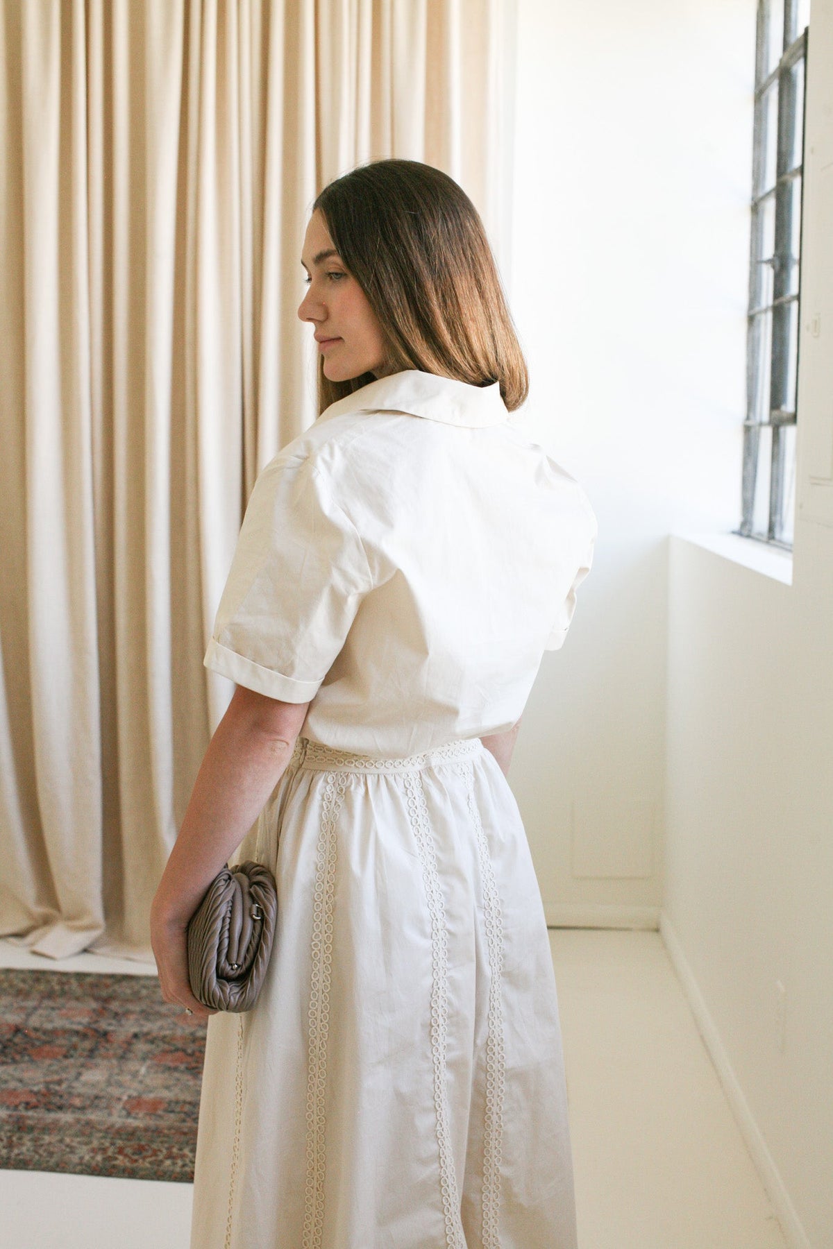 Lace Trim Short Sleeve Button Blouse