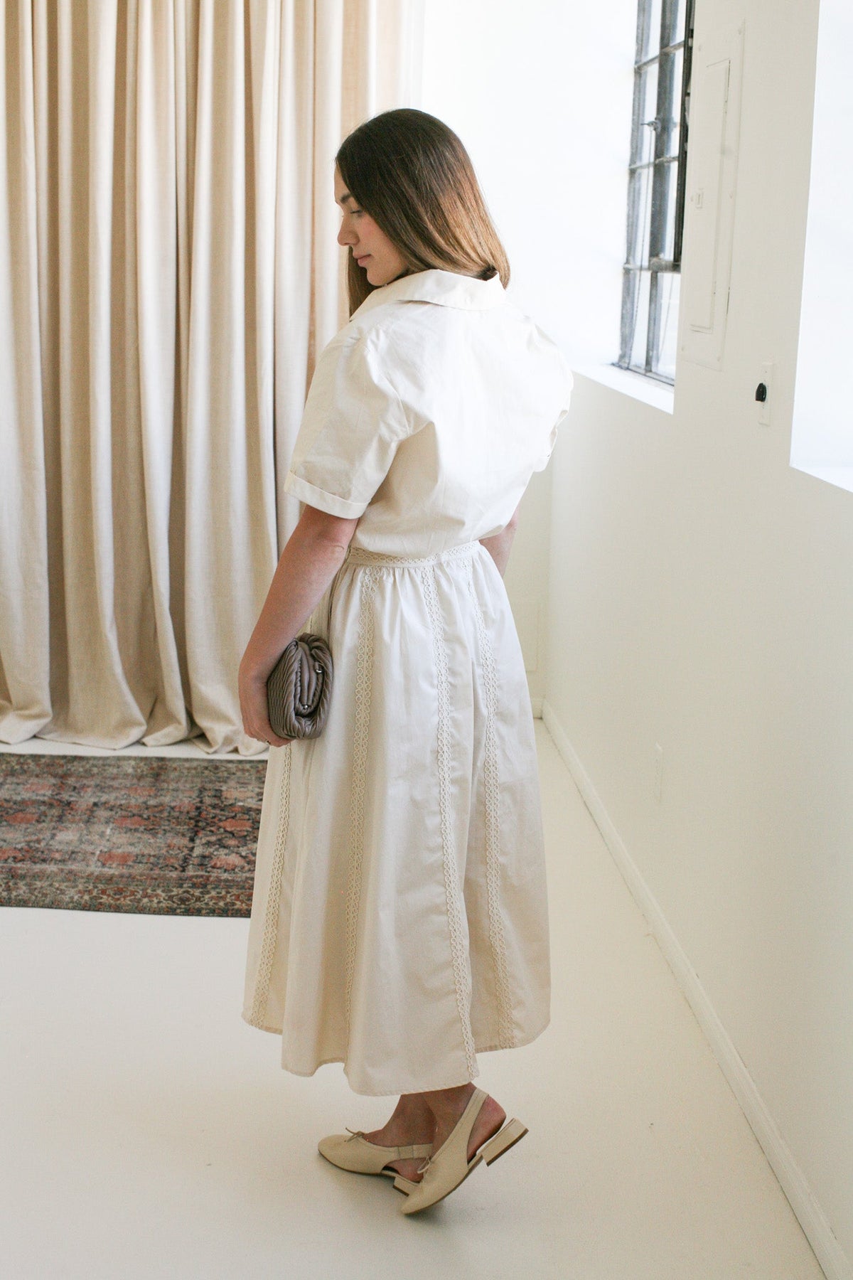 Lace Detail Cotton Midi Skirt